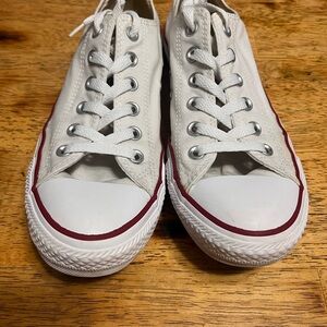 Converse White Canvas Low Top Sneakers with Red Stripe